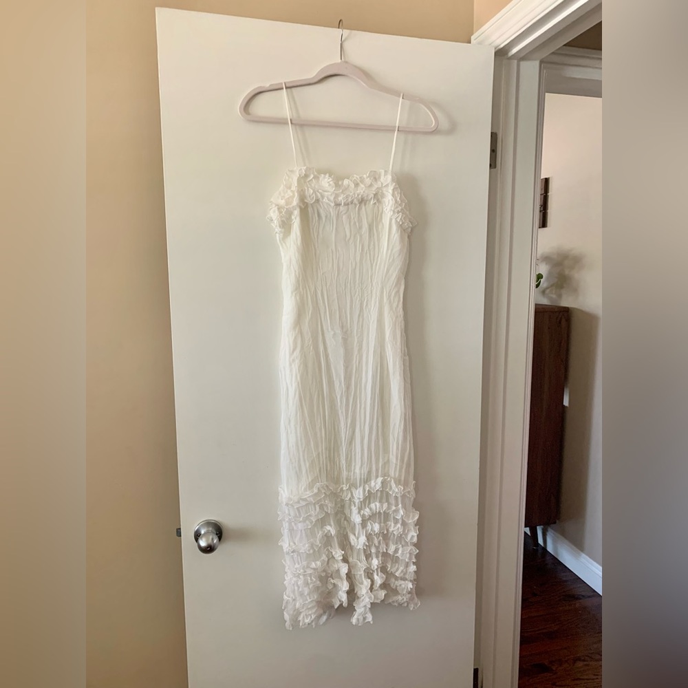 Vintage 90s white ruffle sheath midi dress